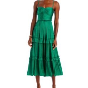 Aqua Vibrant Green Tiered Midi Dress
